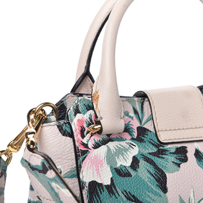 Burberry Soft Grain Calfskin Floral Print Medium Buckle Tote Natural Emerald Green 10 of 12