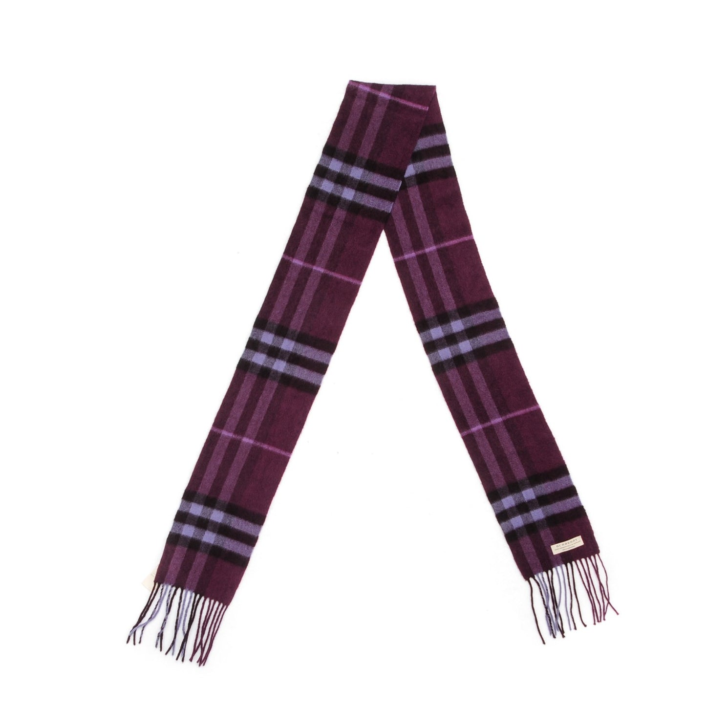 Cashmere Giant Check Fringe Skinny Scarf Plum