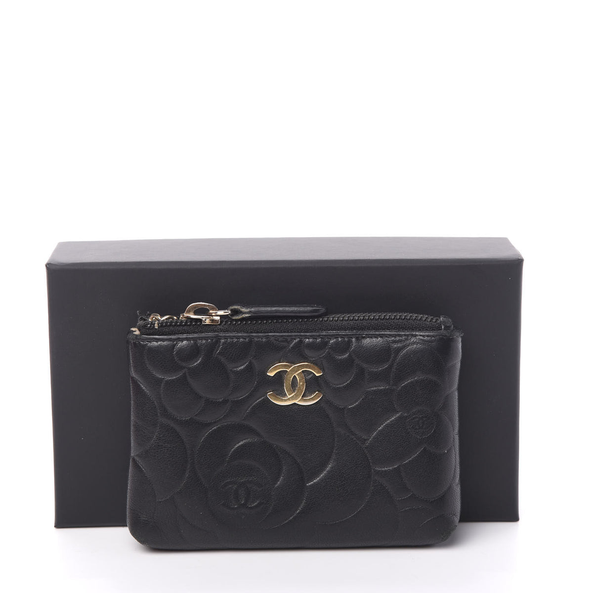 Chanel Lambskin Camellia Embossed Key Holder Case Black 10 of 10