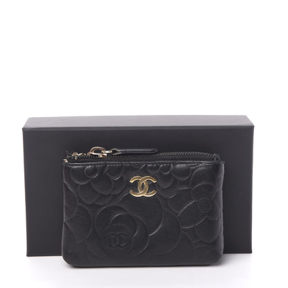 Chanel Lambskin Camellia Embossed Key Holder Case Black 10 of 10