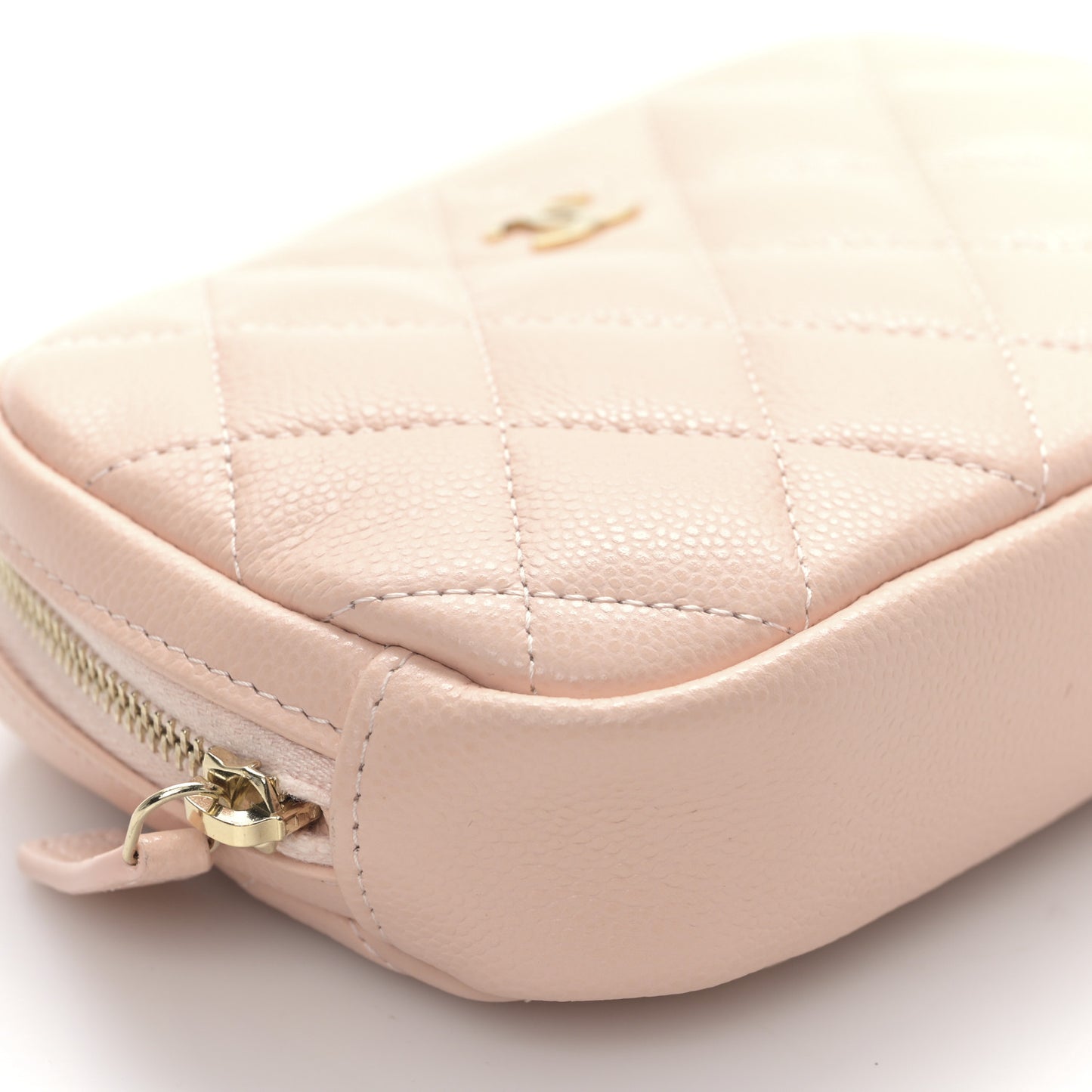 Caviar Quilted Small Curvy Pouch Cosmetic Case Light Pink