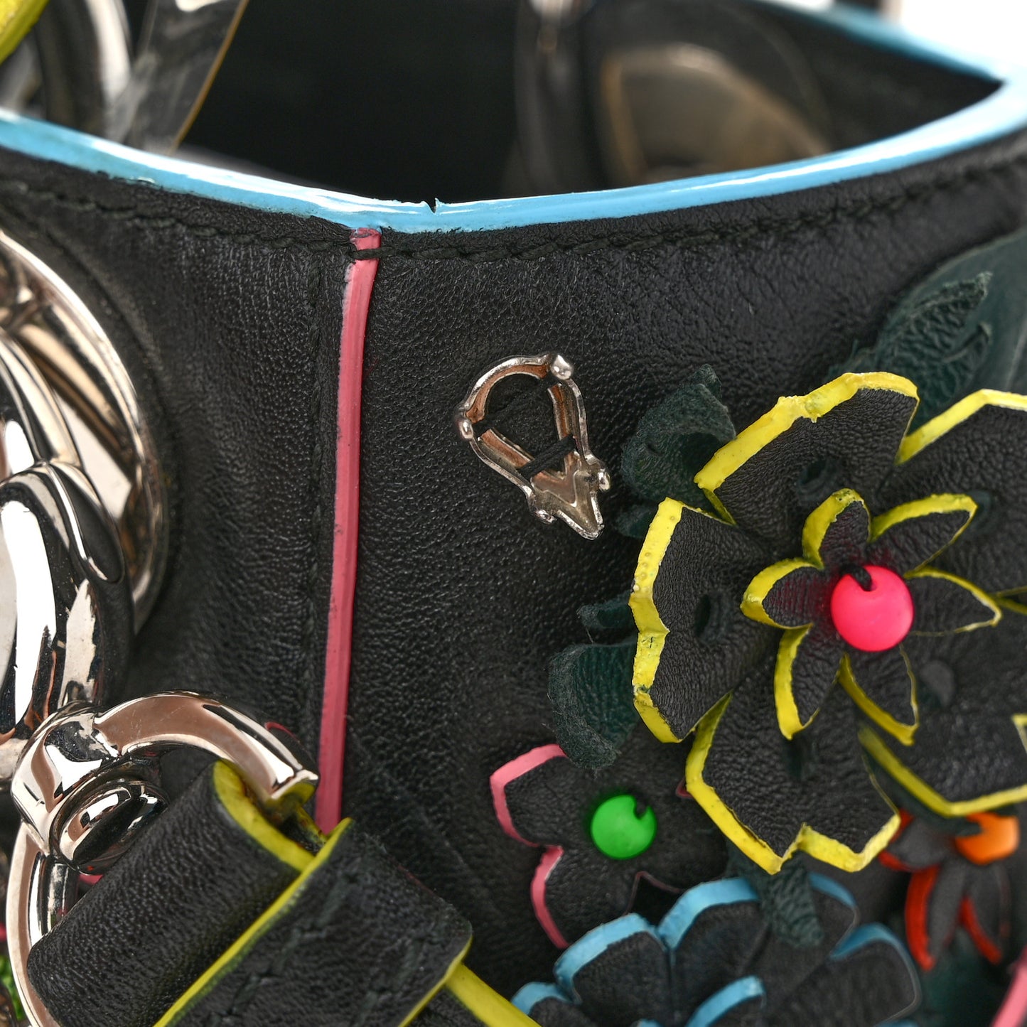 Lambskin Satin Sequin Floral Mini Lady Dior Black