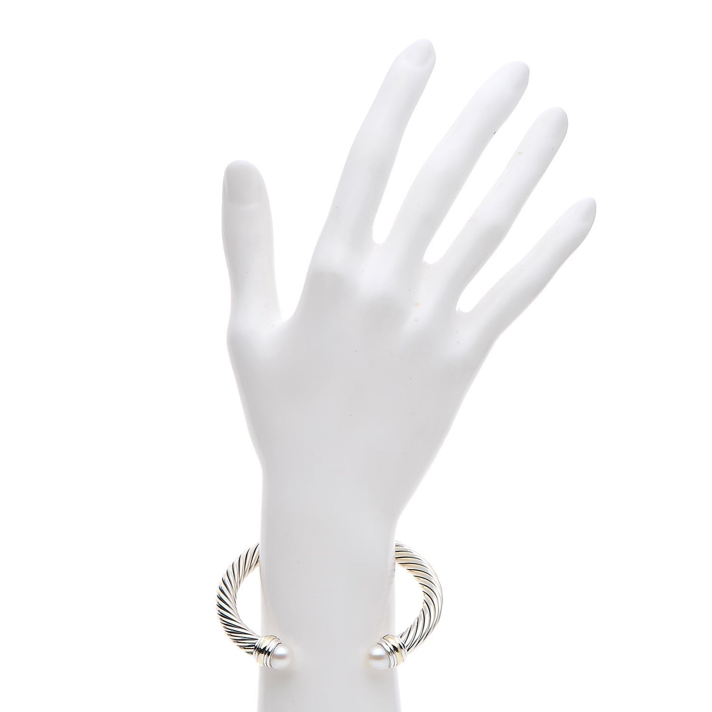 Sterling Silver 14K Yellow Gold Pearl 7mm Cable Classics Bracelet