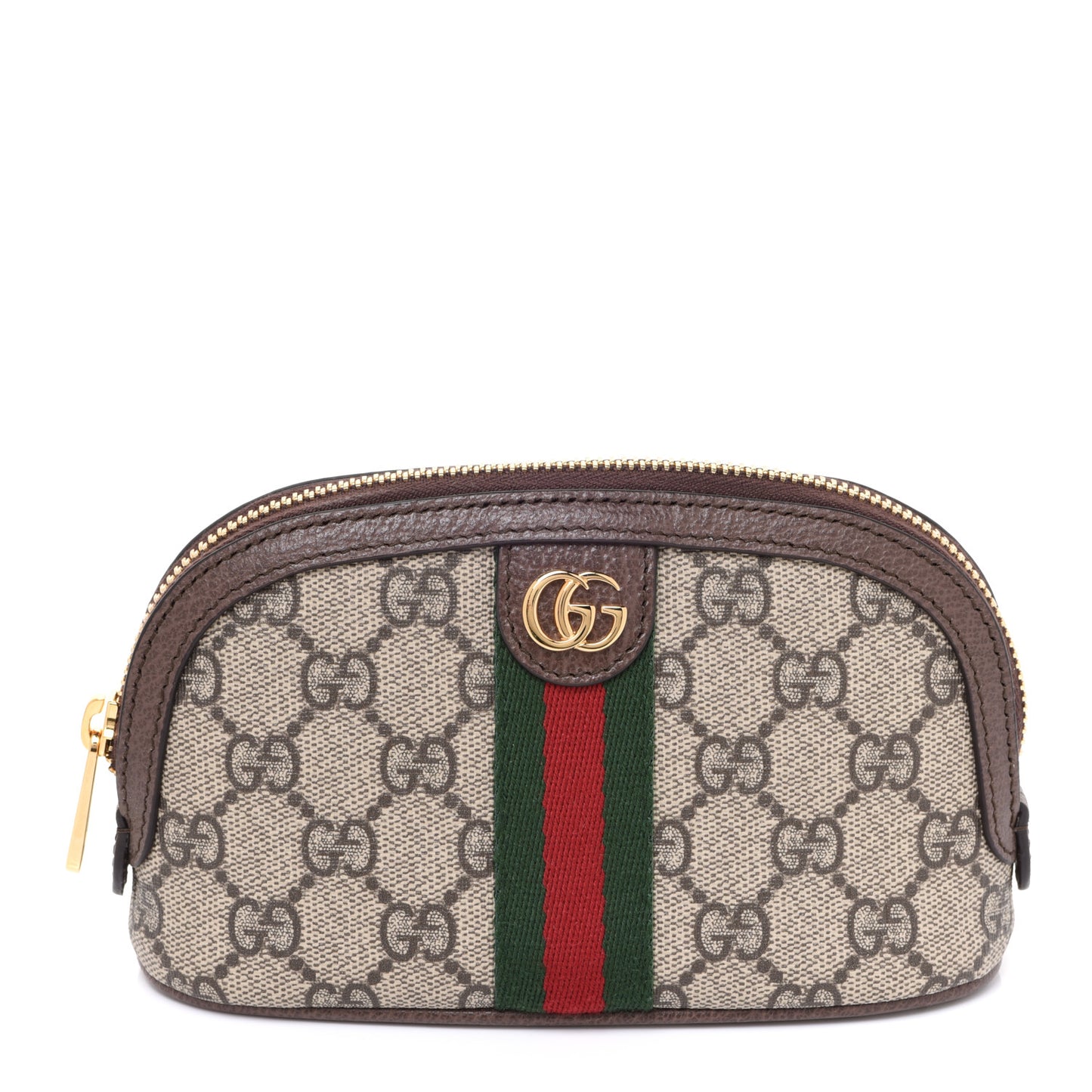 GG Supreme Monogram Textured Calfskin Web Medium Ophidia Cosmetic Case Beige Ebony New Acero