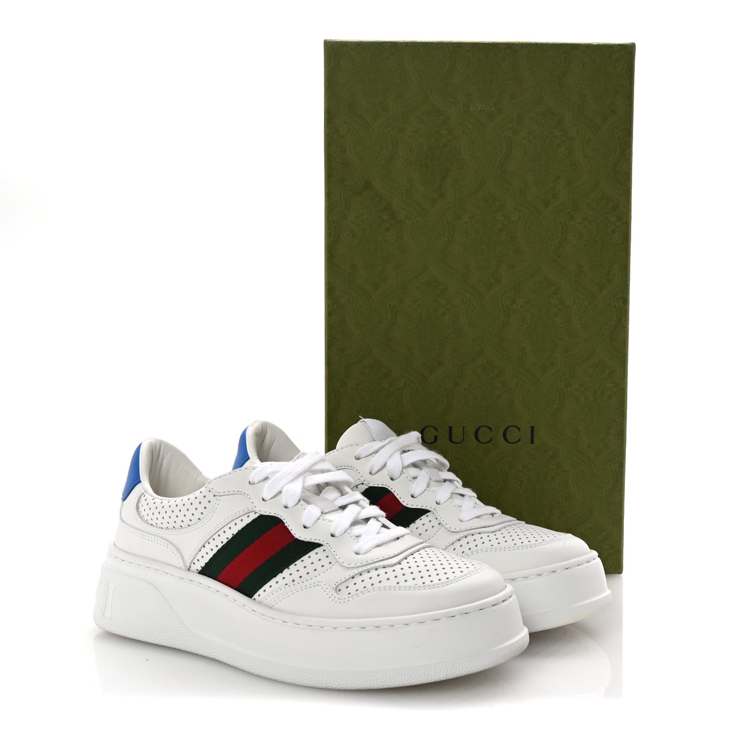Calfskin Web Perforated Womens Platform 55mm Sneakers 38.5 White Bright Splash