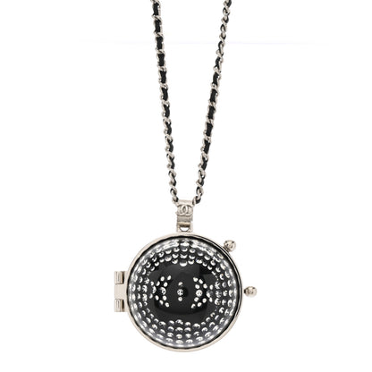 Chanel Resin Crystal Lambskin Ball Mirror Necklace Black Silver 4 of 7