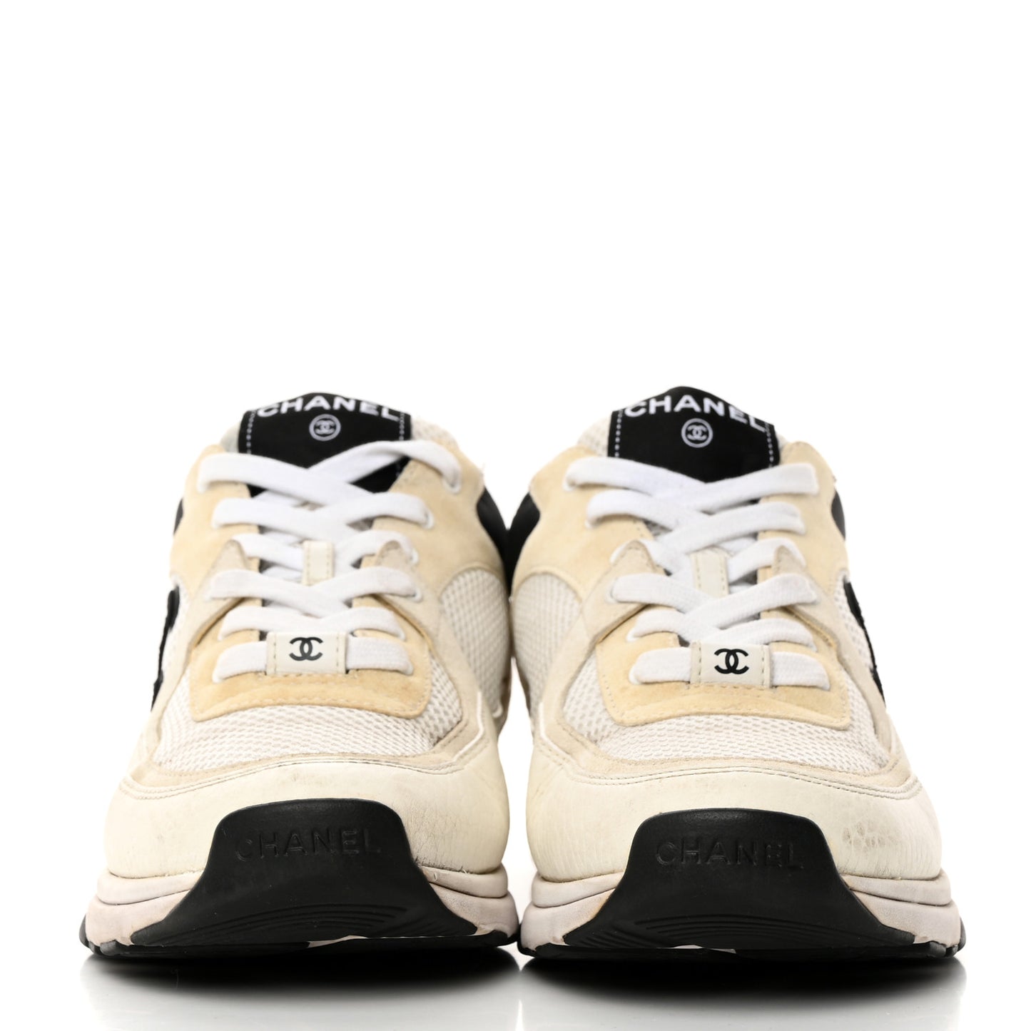 Mesh Suede Calfskin Grained Calfskin Womens CC Sneakers 39.5 White Black