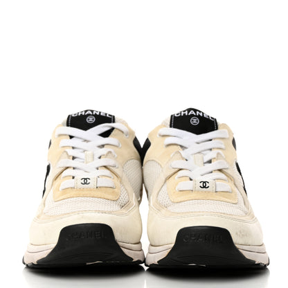 Chanel Mesh Suede Calfskin Grained Calfskin Womens CC Sneakers 39.5 White Black 2 of 10