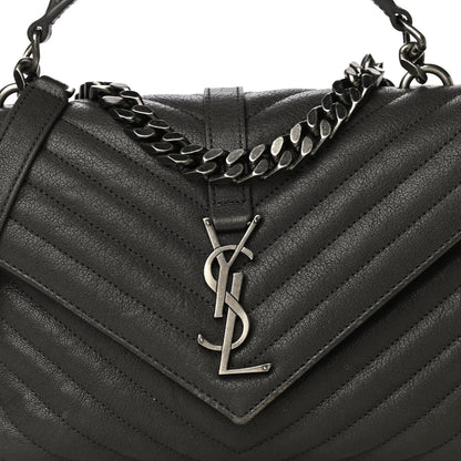 Saint Laurent Sheepskin Matelasse Chevron Monogram Medium College Bag Asphalt 9 of 21