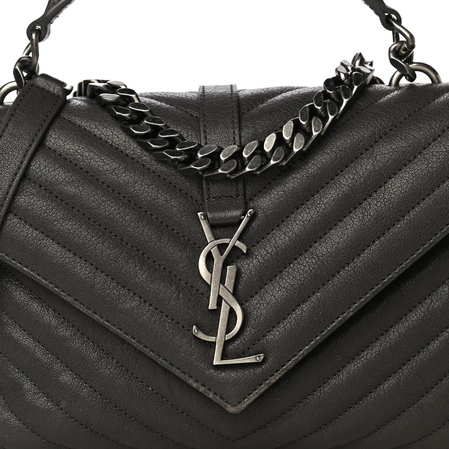 Sheepskin Matelasse Chevron Monogram Medium College Bag Asphalt