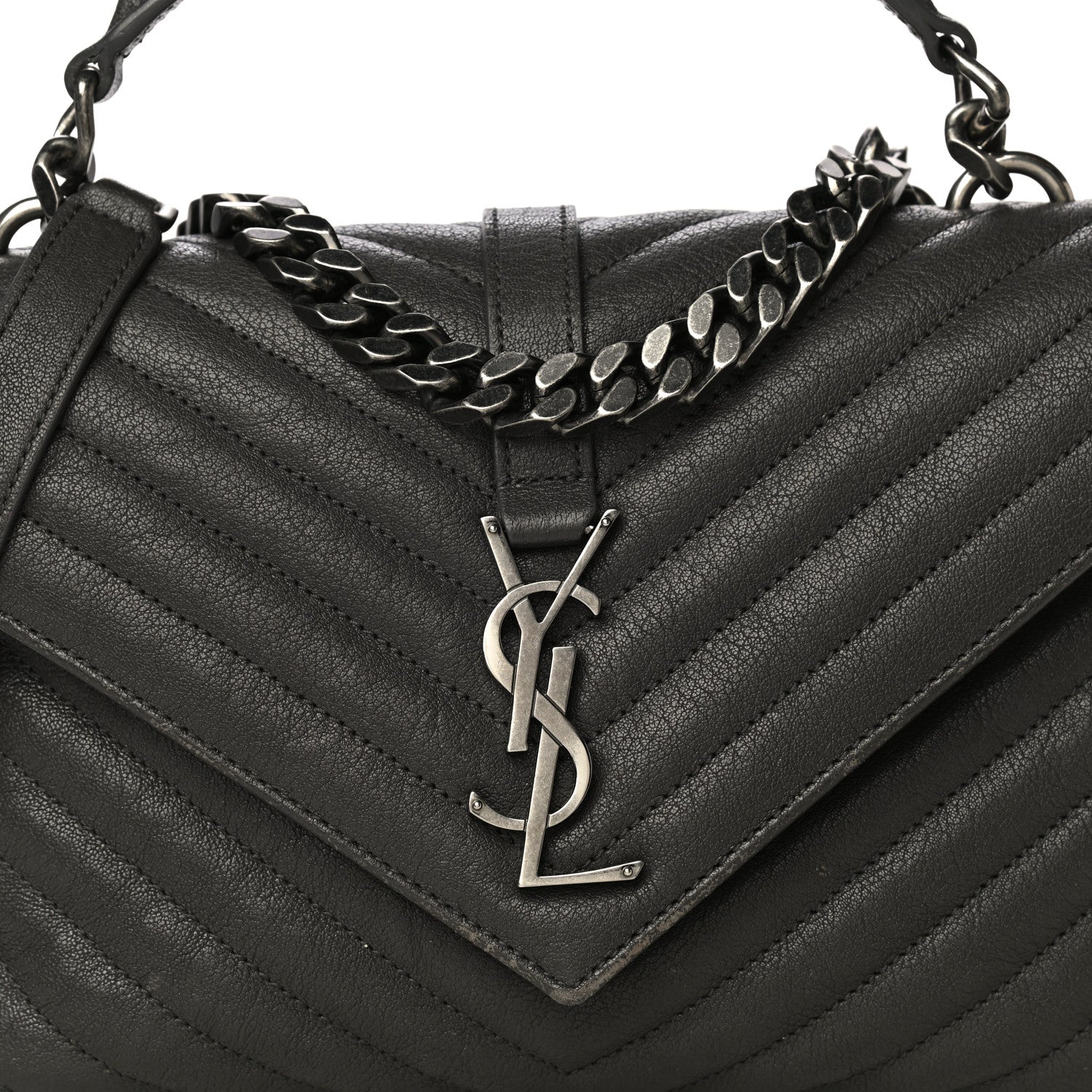 Saint Laurent Sheepskin Matelasse Chevron Monogram Medium College Bag Asphalt 9 of 21