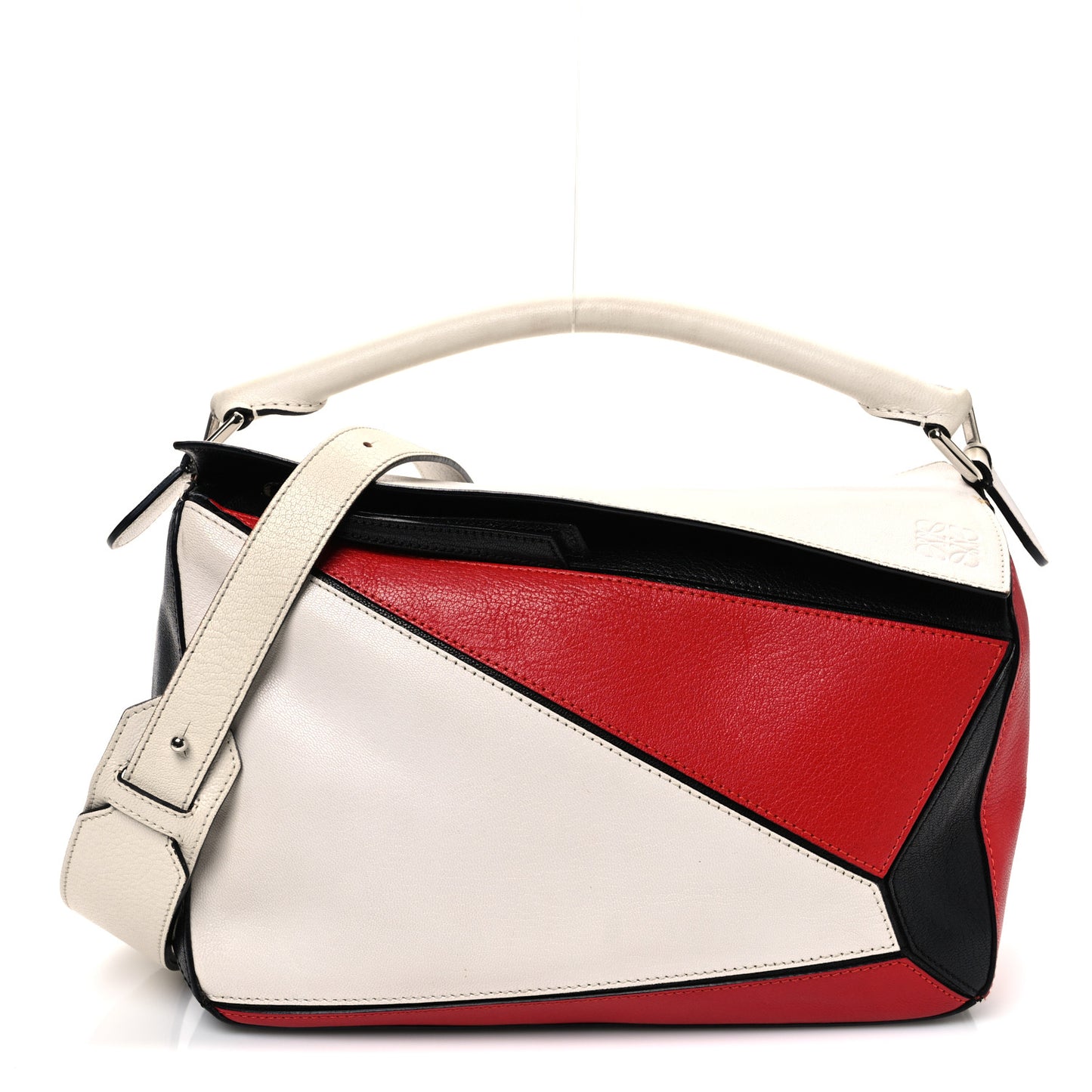 Calfskin Colorblock Medium Puzzle Bag White Red Black