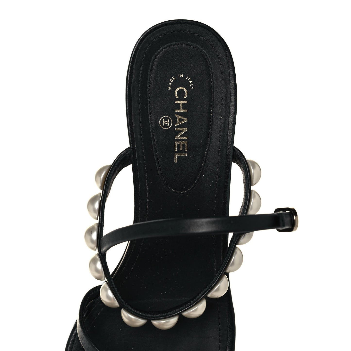 Lambskin Pearl Toe Ring Slingback Sandals 41 Black
