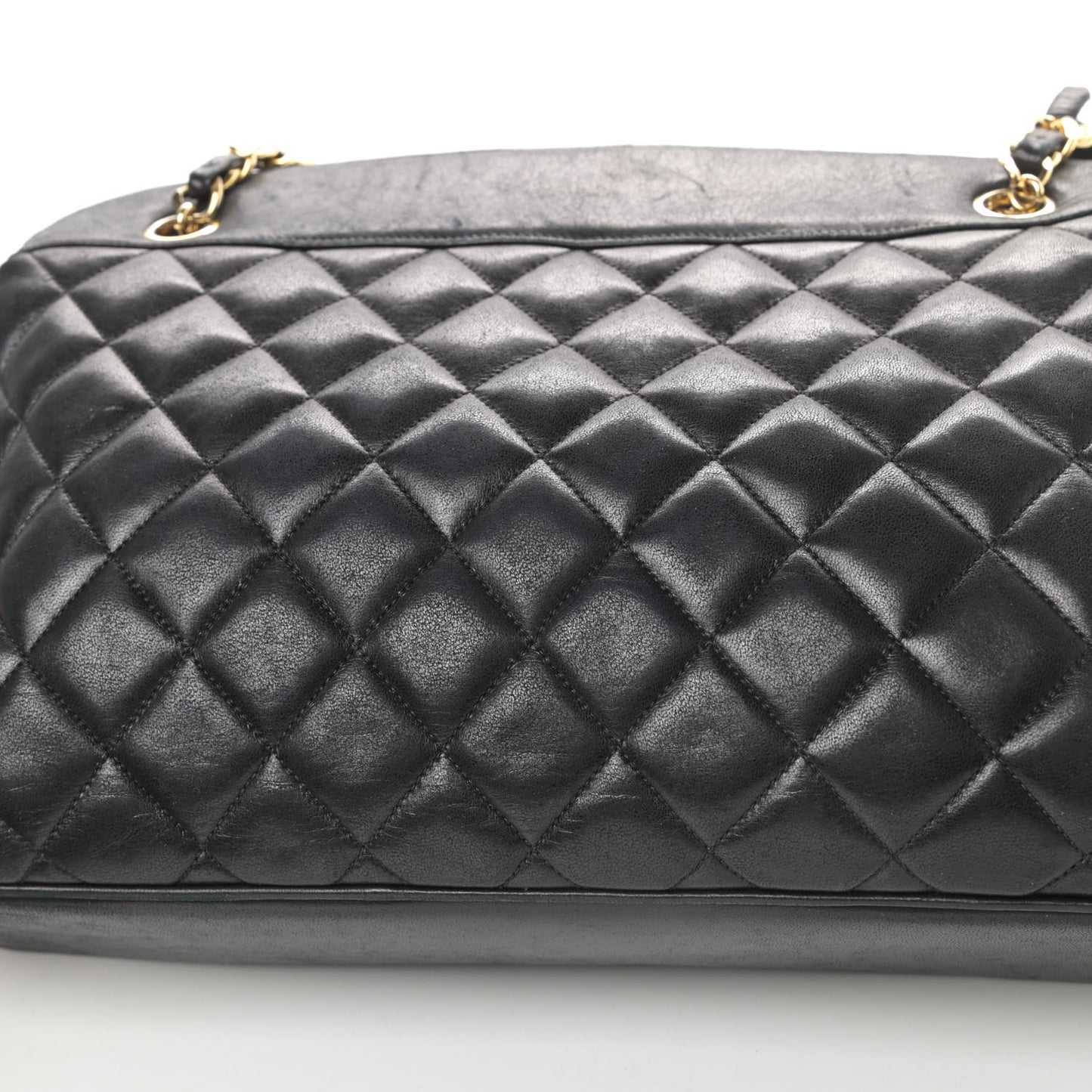 Lambskin Quilted Shopping Tote Black