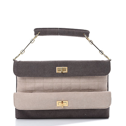 Chanel Canvas Chocolate Bar Mademoiselle Double Flap Clutch Beige Brown 1 of 10