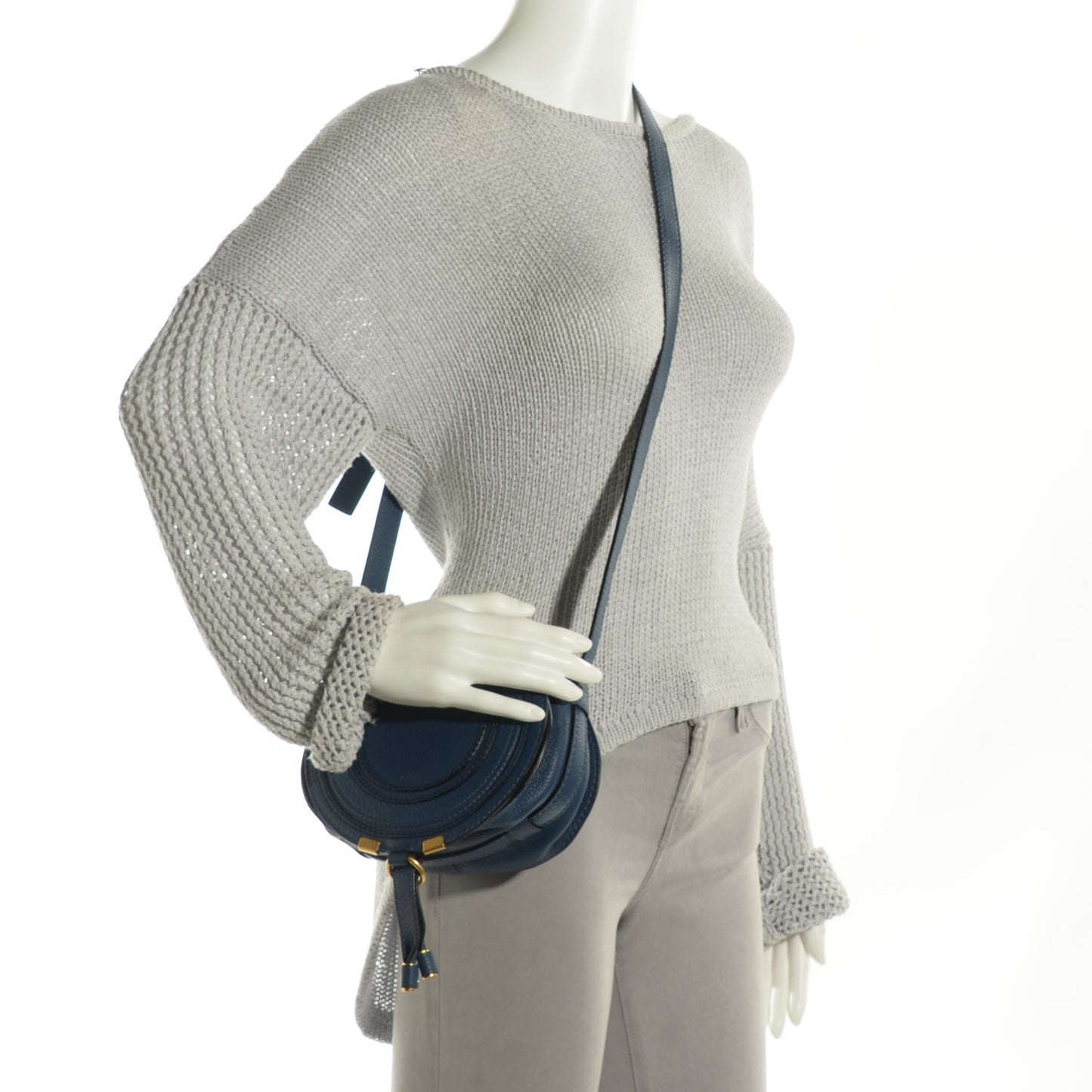 Calfskin Mini Marcie Round Crossbody Bag Royal Navy