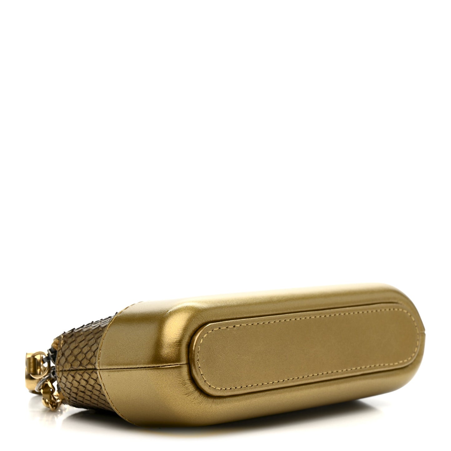 Metallic Snakeskin Small Gabrielle Clutch With Chain Gold