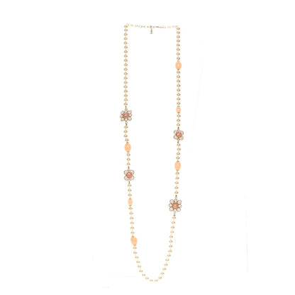 Chanel Pearl Gripoix Poured Glass CC Korean Blossom Long Necklace Pink Gold 3 of 4