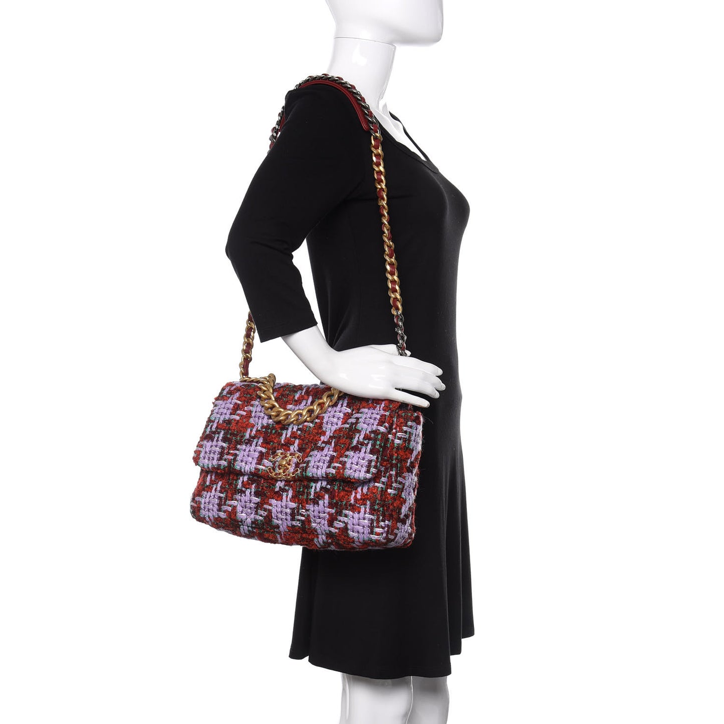 Tweed Quilted Large 19 Flap Red Purple Green