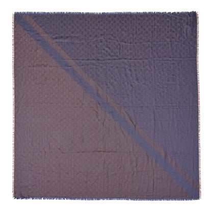 Gucci Wool Silk Monogram GGWeb Fringe Shawl Taupe Sky Blue 1 of 4