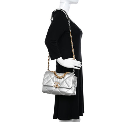 Chanel Metallic Goatskin Quilted Medium Chanel 19 Flap Silver 2 of 10