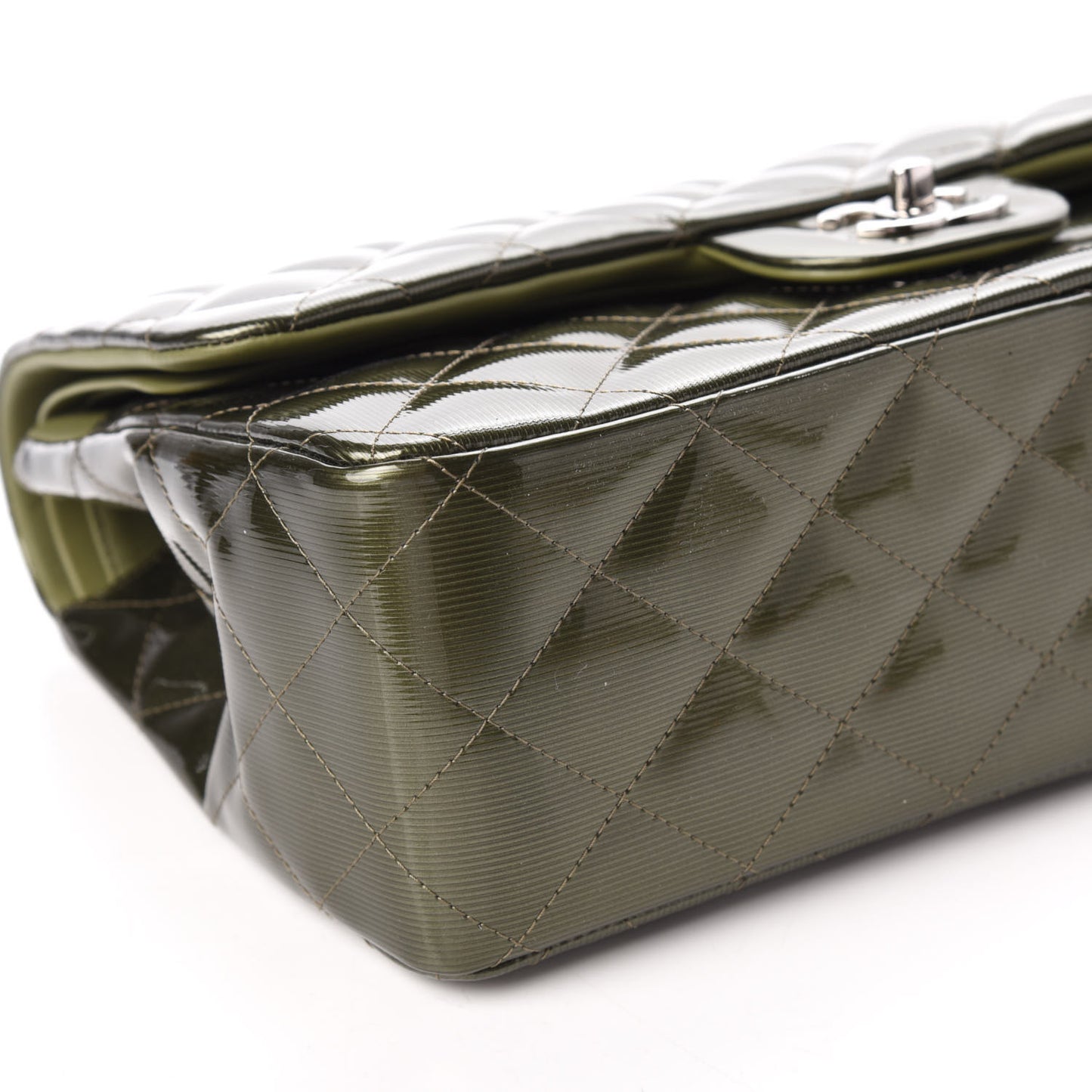 Striated Patent Quilted Jumbo Double Flap Green