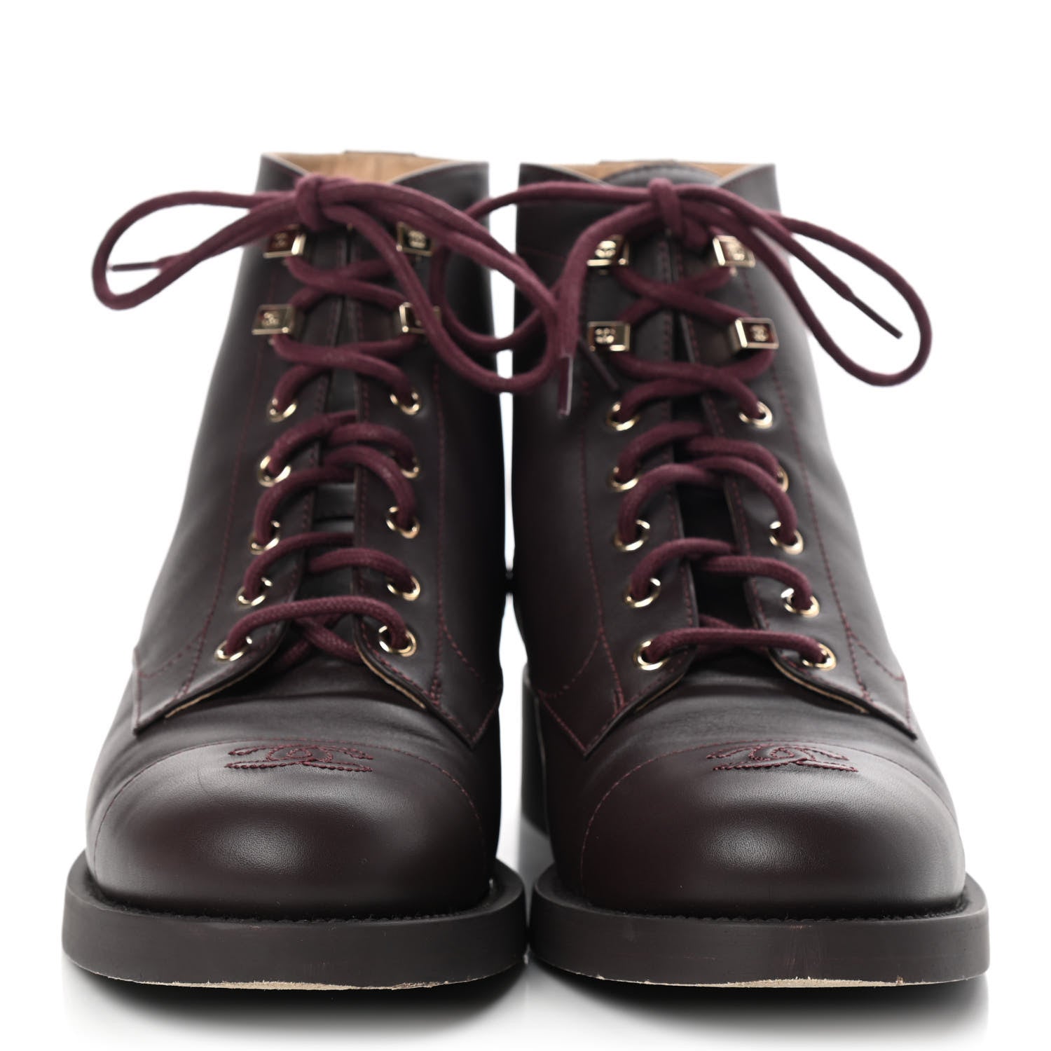 Chanel Calfskin Lace Up CC Short Boots 41 Burgundy 2 of 13