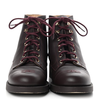 Chanel Calfskin Lace Up CC Short Boots 41 Burgundy 2 of 13
