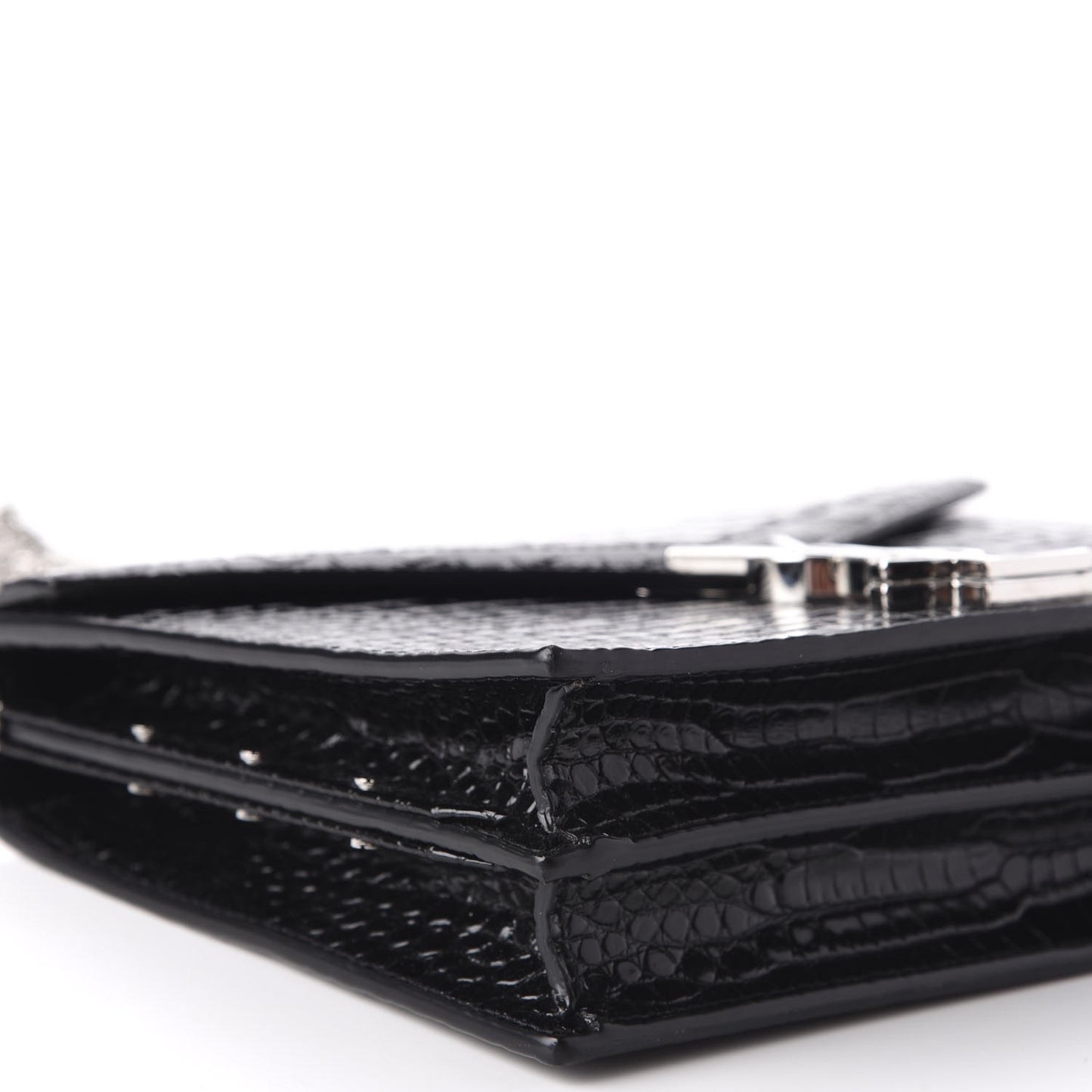 Calfskin Crocodile Embossed Monogram Cassandra Clasp Bag Black Rouge Legion