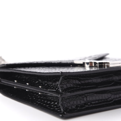 Saint Laurent Calfskin Crocodile Embossed Monogram Cassandra Clasp Bag Black Rouge Legion 7 of 11