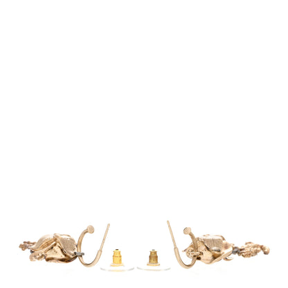 Chanel Metal Pearl CC Camellia Dangle Earrings Gold 3 of 9