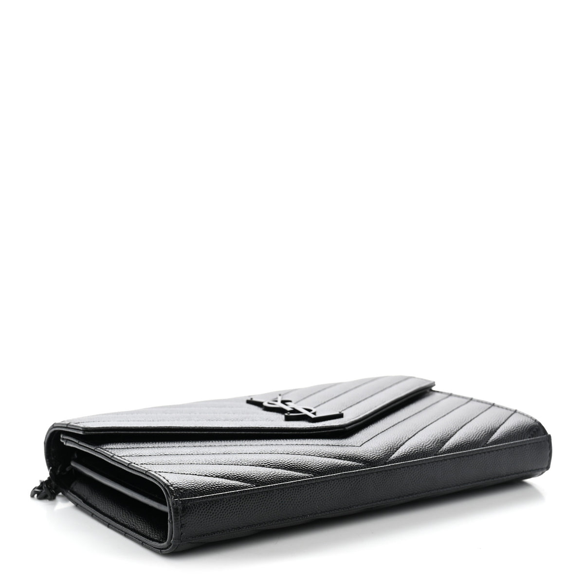 Grain De Poudre Matelasse Chevron Monogram Monochrome Chain Wallet Black