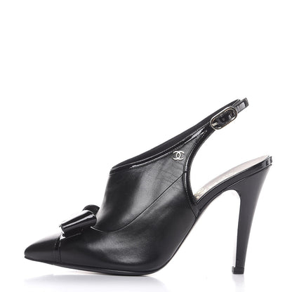 Chanel Patent Lambskin CC Bow Slingback Pumps 35.5 Black 1 of 9