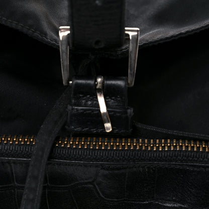 Prada Tessuto Nylon Crocodile Embossed Calfskin Cinch Backpack Black 21 of 28