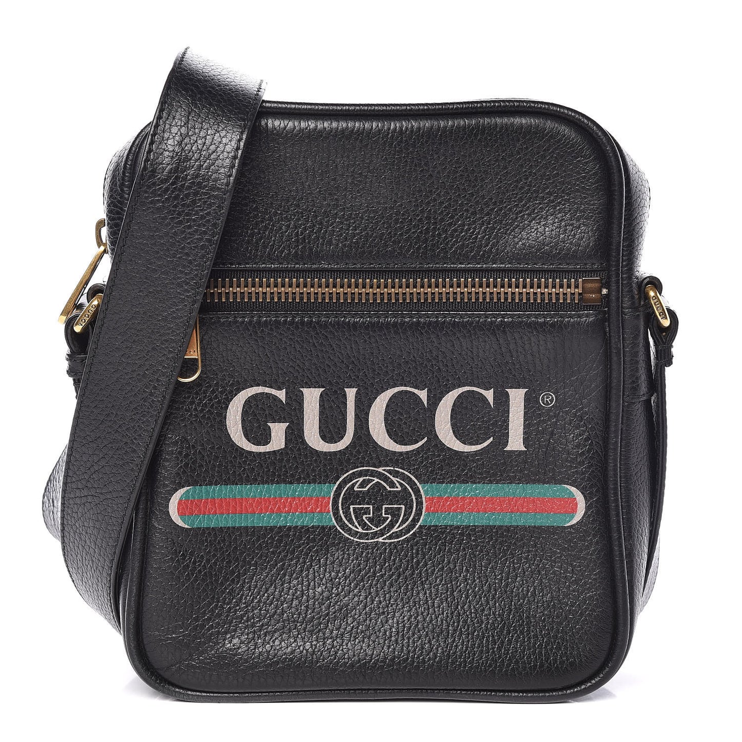 Grained Calfskin Logo Messenger Bag Black
