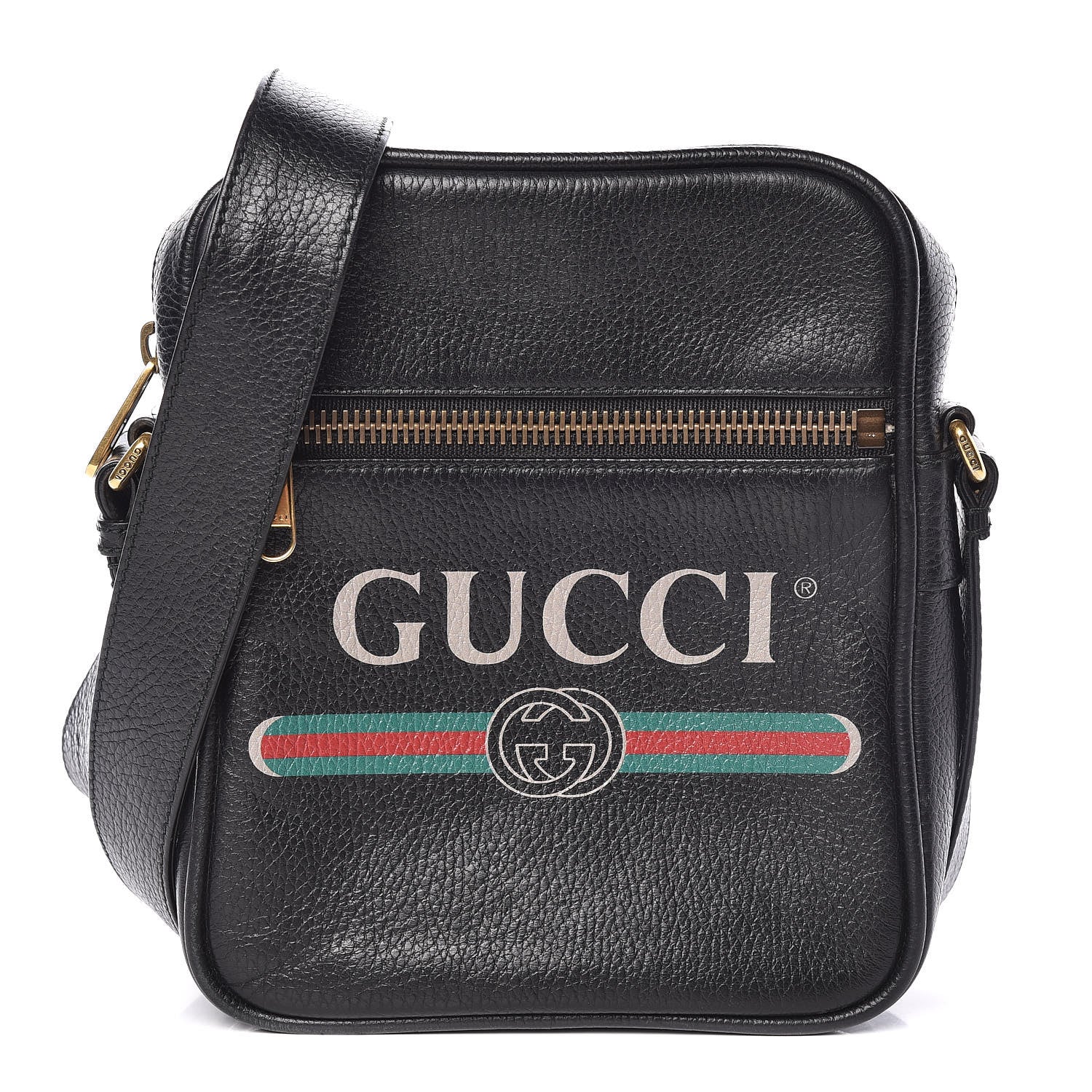 Gucci Grained Calfskin Logo Messenger Bag Black 1 of 13