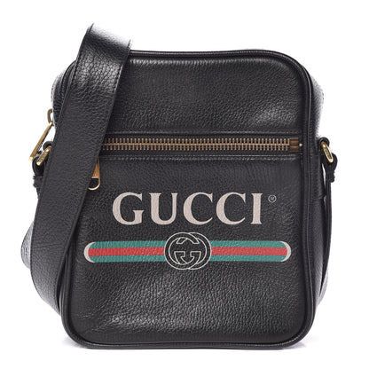 Gucci Grained Calfskin Logo Messenger Bag Black 1 of 13
