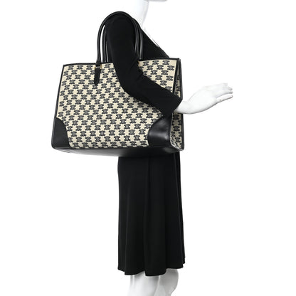 Celine Canvas Calfskin Triomphe Embroidered Horizontal Cabas Black 2 of 10
