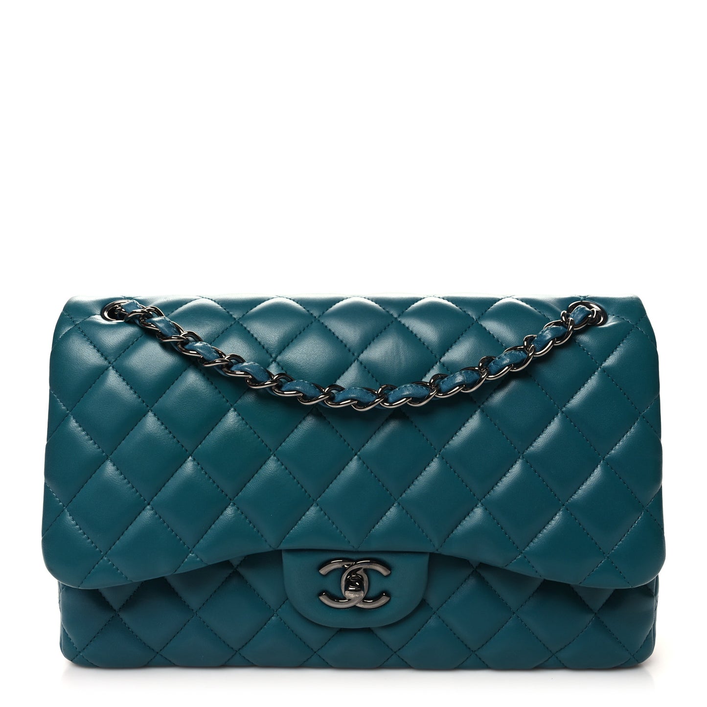 Lambskin Quilted Jumbo Double Flap Turquoise
