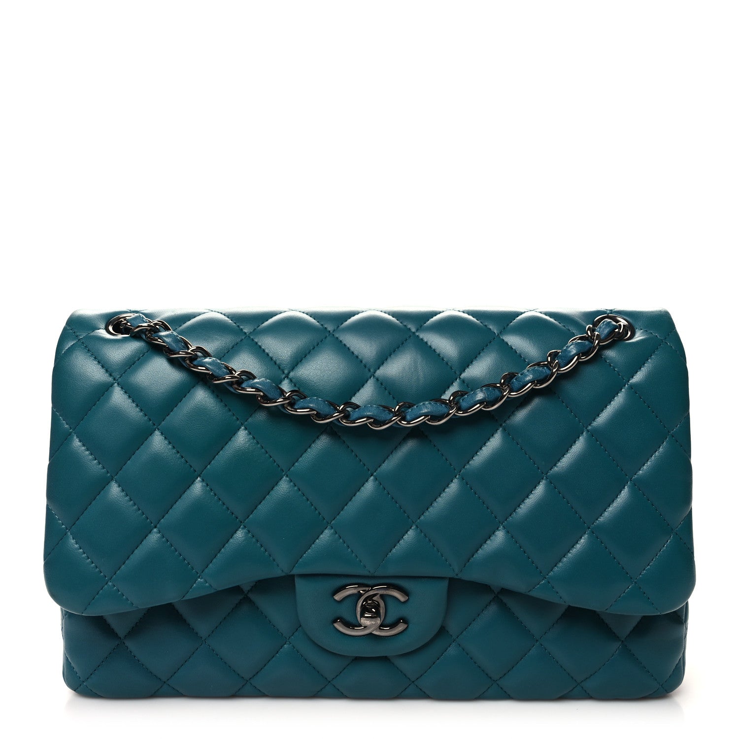 Chanel Lambskin Quilted Jumbo Double Flap Turquoise 1 of 10