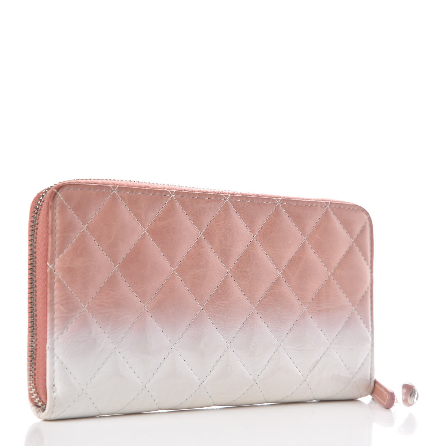 Chanel Ombre Patent Calfskin Quilted Large Gusset Zip Around Wallet Pink White 3 of 18