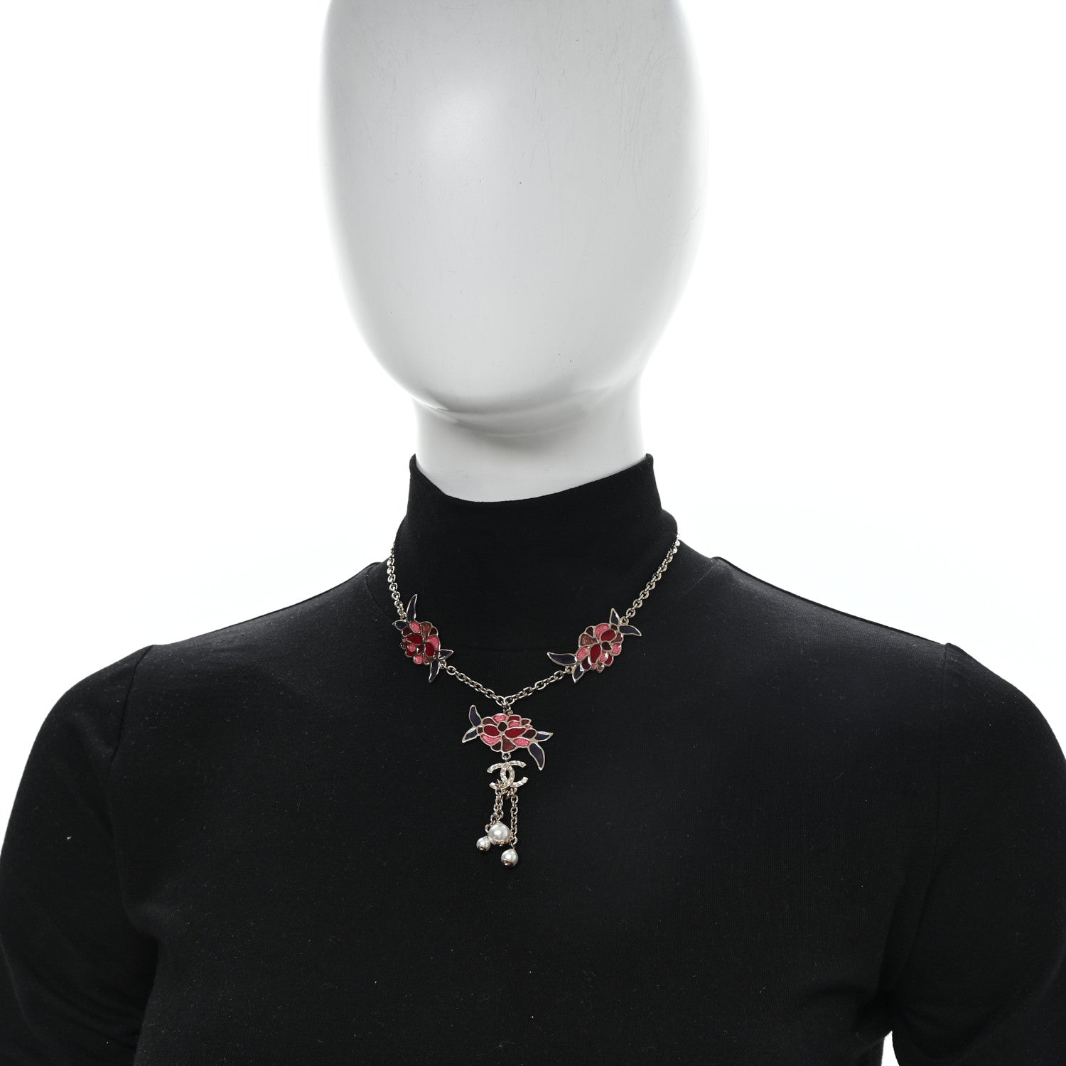 Chanel Resin Pearl Metal CC Camellia Necklace Pink Gold 2 of 4
