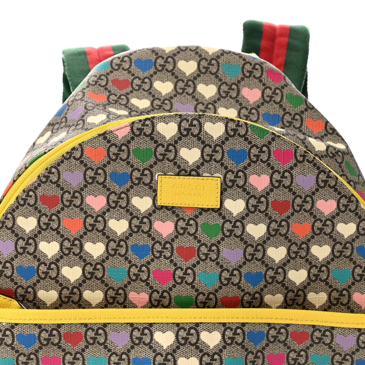 Soft GG Supreme Monogram Hearts Web Childrens Backpack  Beige Ebony Multicolor Freesia