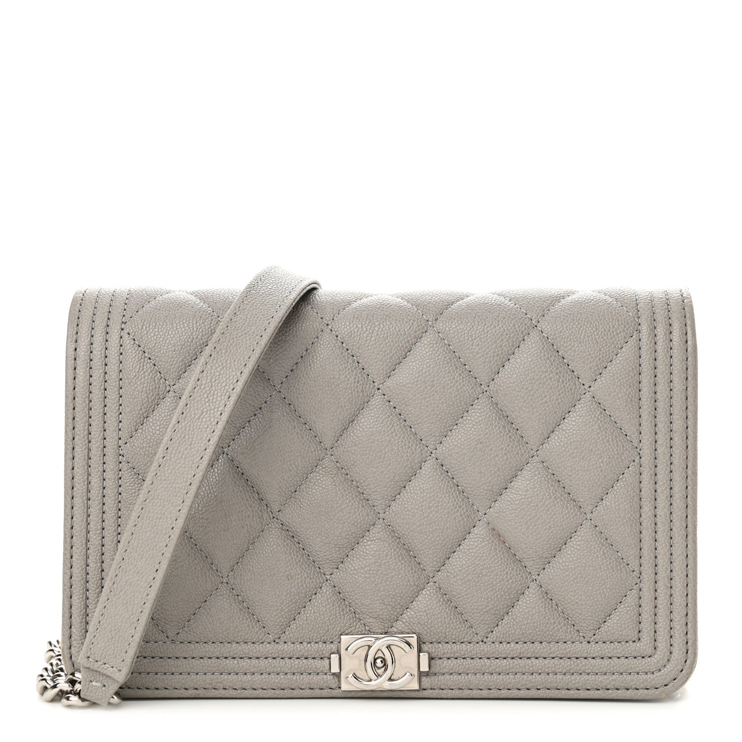 Chanel Caviar Quilted Boy Wallet On Chain WOC Grey 1 of 16