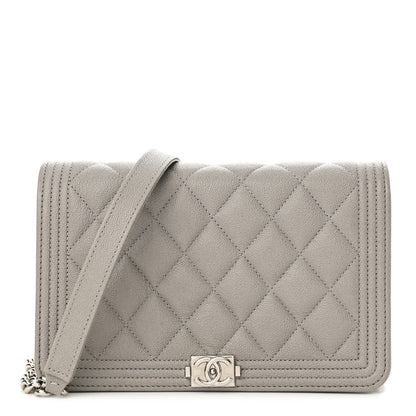 Chanel Caviar Quilted Boy Wallet On Chain WOC Grey 1 of 16
