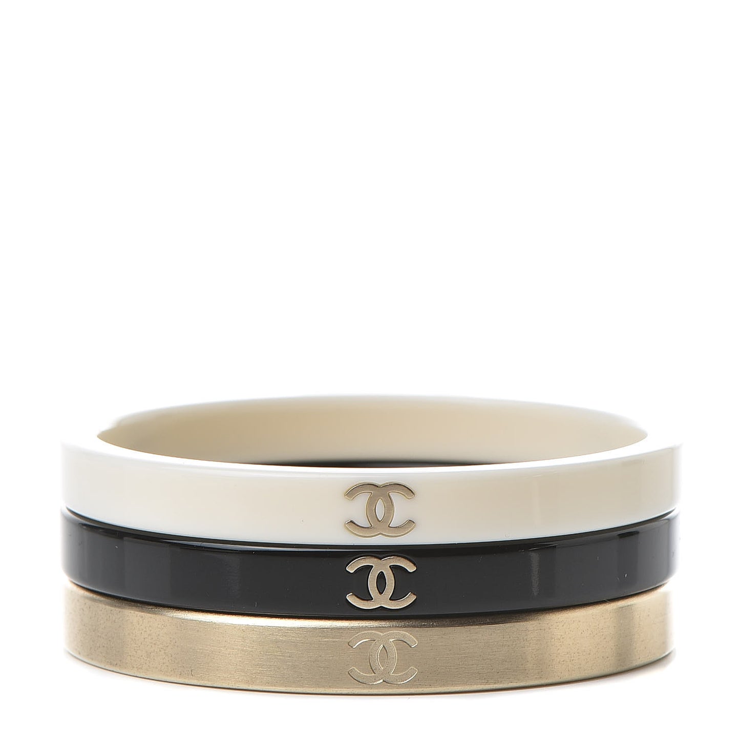 Resin Metal CC Bangle Set of 3 Black White Gold