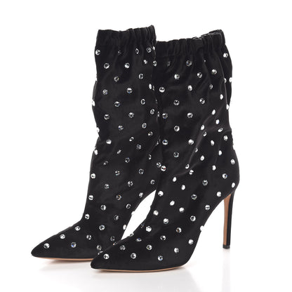 Valentino Garavani Velvet Crystal Ankle Booties 38 Black 3 of 7