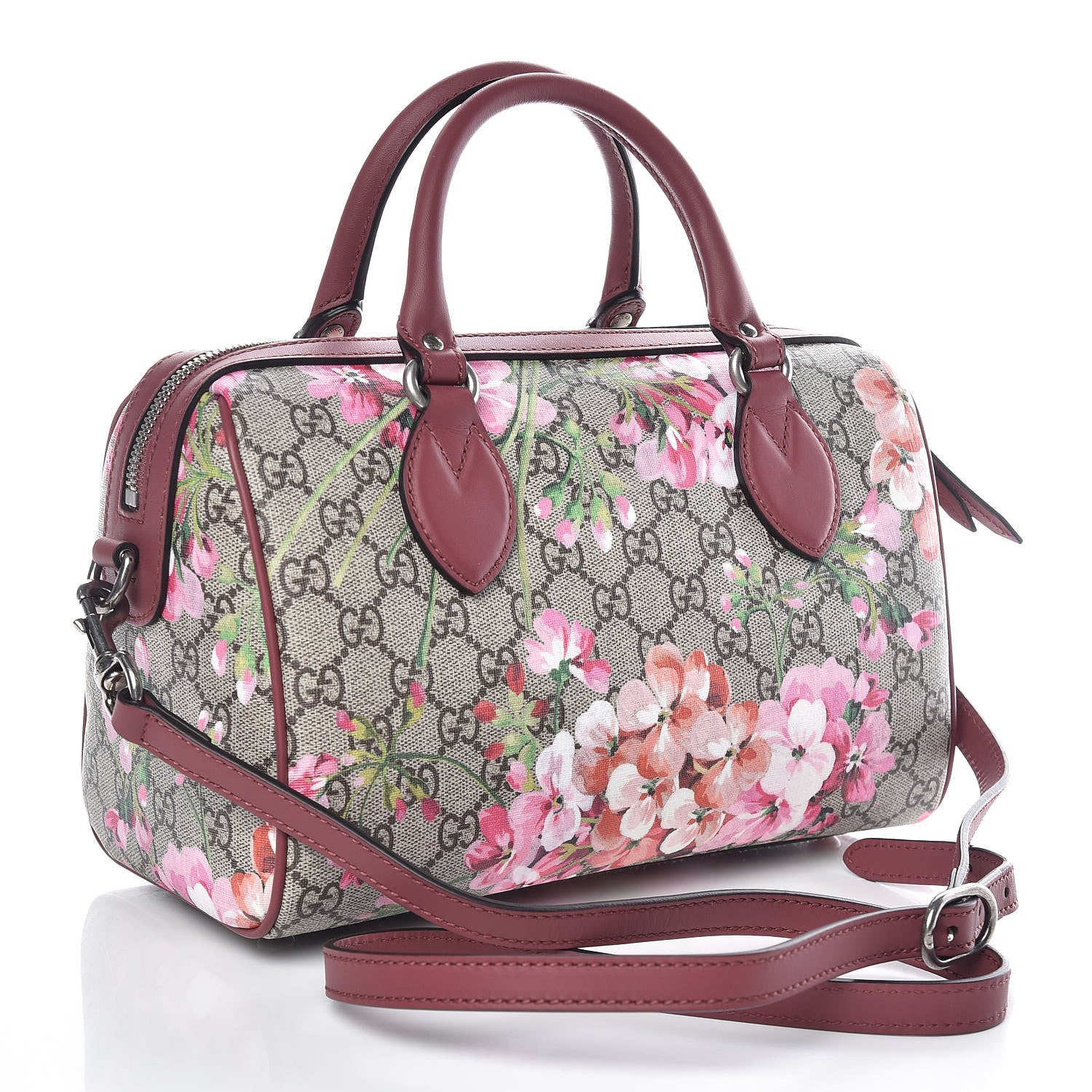 Gucci GG Supreme Monogram Blooms Small Boston Beige Multicolor Dry Rose 3 of 9