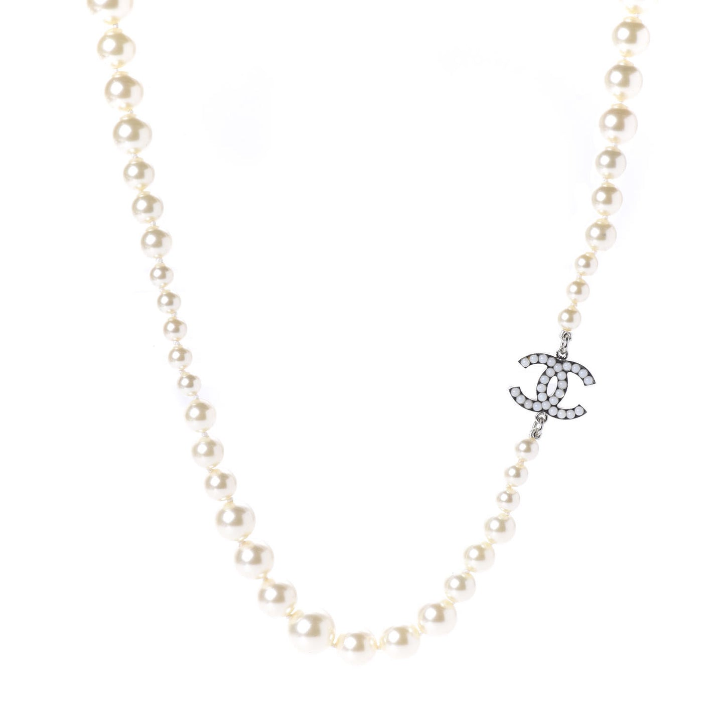 Crystal Pearl CC Short Necklace Silver