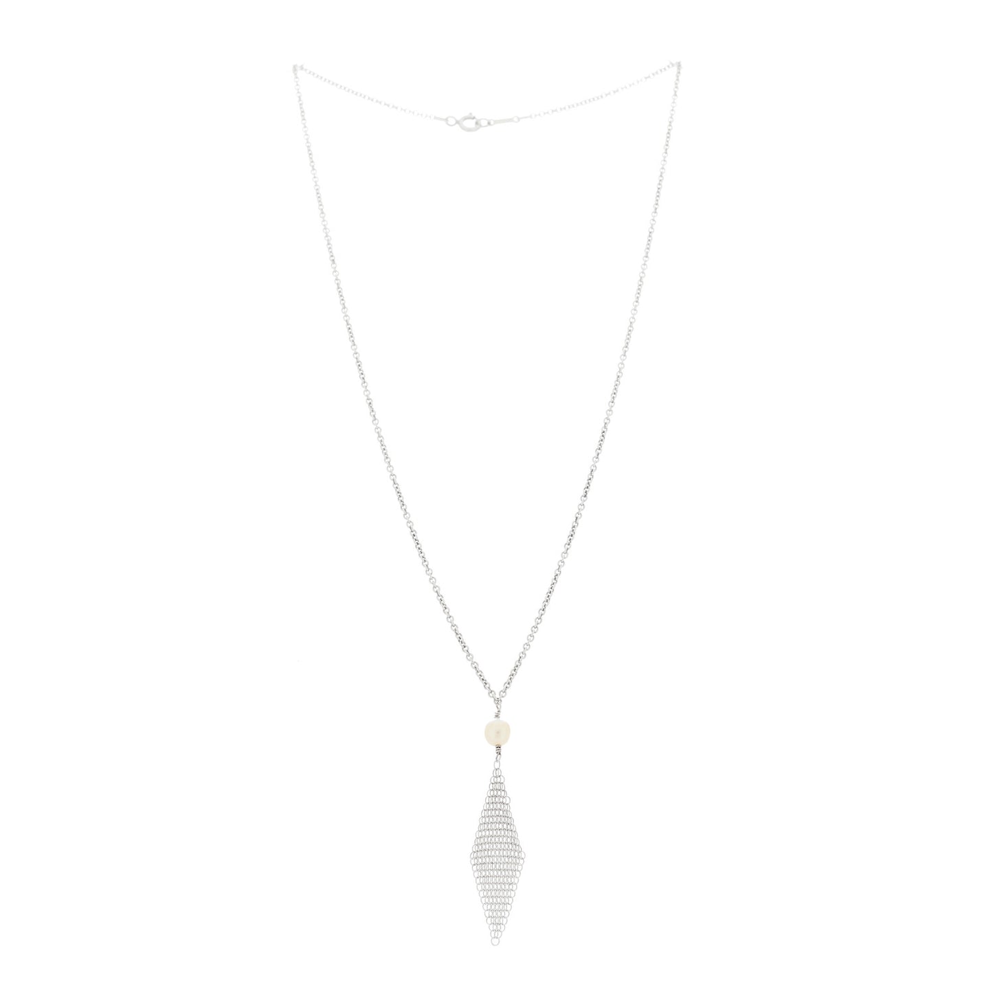 Sterling Silver Pearl Elsa Peretti Mesh Pendant Necklace